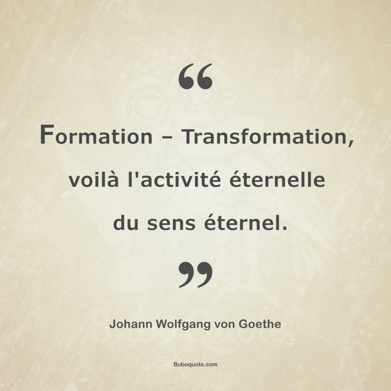 Formation – Transformation, voilà l'activité éternelle du sens éternel.