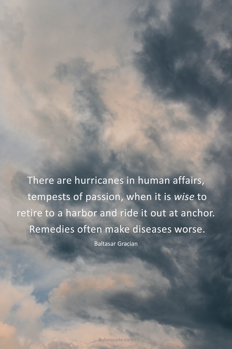There are hurricanes in human affairs, tempests of passion, when it is wise to retire to a harbor and ride it out at anchor. Remedies often make diseases worse.