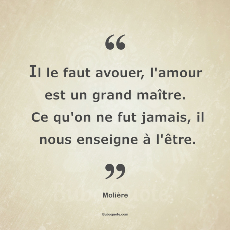 Il le faut avouer, l'amour est un grand maître.
Ce qu'on ne fut jamais, il nous enseigne à l'être.